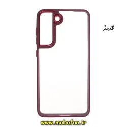 قاب گوشی Galaxy S21 FE سامسونگ اورجینال متال کیس Metal طرح پشت طلق شفاف دور سیلیکونی قرمز کد 162