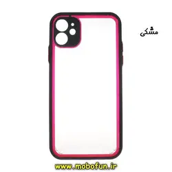 قاب گوشی iPhone 11 آیفون طرح پشت طلق شفاف محافظ لنز دار دور سیلیکونی رنگی مشکی کد 290