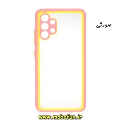 قاب گوشی Galaxy A32 4G سامسونگ طرح پشت طلق شفاف محافظ لنز دار دور سیلیکونی رنگی صورتی کد 417