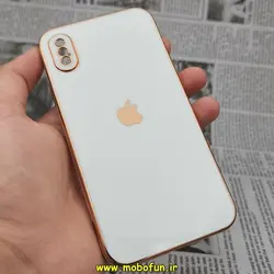 قاب گوشی iPhone X - iPhone XS آیفون طرح ژله ای مای کیس گلد لاین دور طلایی محافظ لنز دار سفید کد 300