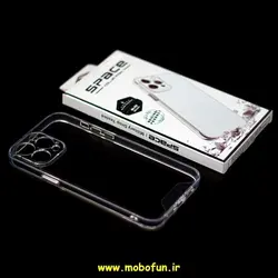 قاب گوشی iPhone 13 Pro Max آیفون اورجینال اسپیس Space طرح طلقی شیشه ای شفاف دکمه کرومی محافظ لنز دار کد 192