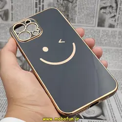 قاب گوشی iPhone 13 Pro آیفون طرح ژله ای مای کیس گلد لاین دور طلایی طرح لبخند Smile محافظ لنز دار مشکی کد 185