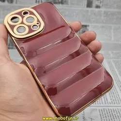 قاب گوشی iPhone 13 Pro آیفون طرح پافر PUFFER مای کیس گلد لاین دور طلایی محافظ لنز دار زرشکی کد 184