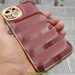 قاب گوشی iPhone 13 آیفون طرح پافر PUFFER مای کیس گلد لاین دور طلایی محافظ لنز دار زرشکی کد 207