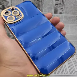 قاب گوشی iPhone 12 Pro Max آیفون طرح پافر PUFFER مای کیس گلد لاین دور طلایی محافظ لنز دار آبی کاربنی کد 361