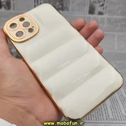 قاب گوشی iPhone 12 Pro Max آیفون طرح پافر PUFFER مای کیس گلد لاین دور طلایی محافظ لنز دار کرم کد 359