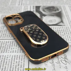 قاب گوشی iPhone 12 Pro Max آیفون طرح ژله ای مای کیس گلد لاین دور طلایی پاپ سوکت دار خرسی محافظ لنز دار مشکی کد 357