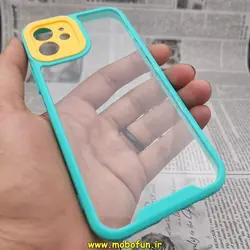 قاب گوشی iPhone 12 آیفون اورجینال Pro Camera طرح پشت طلق شفاف دور ژله ای محافظ لنز دار سبزآبی زرد کد 510