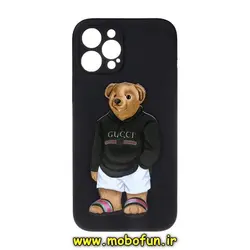 قاب گوشی iPhone 12 Pro Max آیفون سیلیکونی ژله ای طرح خرسی تدی TEDi محافظ لنز دار مشکی کد 328