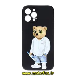 قاب گوشی iPhone 12 Pro Max آیفون سیلیکونی ژله ای طرح خرسی تدی TEDi محافظ لنز دار مشکی کد 323