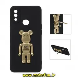 قاب گوشی Galaxy A10S سامسونگ طرح ربات KAWS سیلیکونی ژله ای پرو کمرا هولدر دار محافظ لنز دار مشکی طلایی کد 332