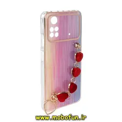 قاب گوشی Poco M4 Pro 4G شیائومی طرح لاکچری دستبندی آویزدار زنجیری قلبی محافظ لنز دار کد 12