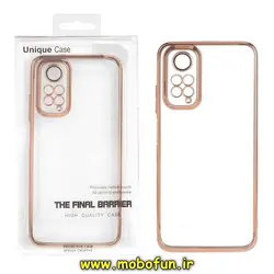 قاب گوشی Redmi Note 11 4G - Redmi Note 11S شیائومی طرح الکتروپلیتینگ ژله ای شفاف اورجینال یونیک کیس Unique Case محافظ لنز دار طلایی کد 95