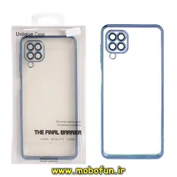 قاب گوشی Galaxy A12 سامسونگ طرح الکتروپلیتینگ ژله ای شفاف اورجینال یونیک کیس Unique Case محافظ لنز دار آبی روشن کد 577