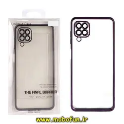 قاب گوشی Galaxy A12 سامسونگ طرح الکتروپلیتینگ ژله ای شفاف اورجینال یونیک کیس Unique Case محافظ لنز دار بادمجونی کد 573