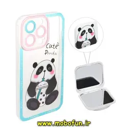قاب گوشی iPhone 13 Pro آیفون ژله ای شفاف فانتزی طرح پاندای بامزه کیوت Panda پاپ سوکت دار آینه ای محافظ لنز دار کد 144