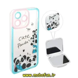 قاب گوشی iPhone 13 Pro آیفون ژله ای شفاف فانتزی طرح پاندای دوست داشتنی Panda پاپ سوکت دار آینه ای محافظ لنز دار کد 143