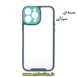 قاب گوشی iPhone 12 Pro آیفون اورجینال Pro Camera طرح پشت طلق شفاف دور ژله ای محافظ لنز دار سرمه ای سبزآبی کد 407
