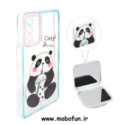 قاب گوشی Galaxy A02S - Galaxy A03S سامسونگ ژله ای شفاف فانتزی طرح پاندای بامزه Panda پاپ سوکت دار آینه ای محافظ لنز دار کد 158