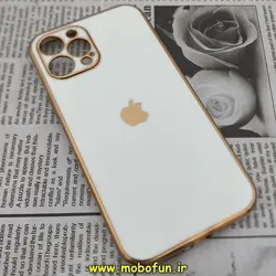 قاب گوشی iPhone 12 Pro Max آیفون طرح ژله ای مای کیس گلد لاین دور طلایی محافظ لنز دار سفید کد 232