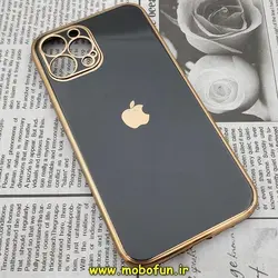 قاب گوشی iPhone 12 Pro Max آیفون طرح ژله ای مای کیس گلد لاین دور طلایی محافظ لنز دار مشکی کد 231