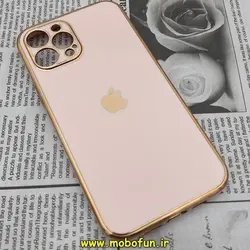 قاب گوشی iPhone 12 Pro Max آیفون طرح ژله ای مای کیس گلد لاین دور طلایی محافظ لنز دار گلبهی کد 234