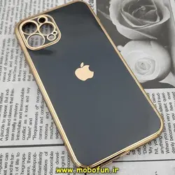 قاب گوشی iPhone 12 Pro آیفون طرح ژله ای مای کیس گلد لاین دور طلایی محافظ لنز دار مشکی کد 379