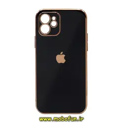 قاب گوشی iPhone 12 آیفون طرح ژله ای مای کیس گلد لاین دور طلایی محافظ لنز دار مشکی کد 372