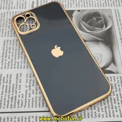 قاب گوشی iPhone 11 Pro Max آیفون طرح ژله ای مای کیس گلد لاین دور طلایی محافظ لنز دار مشکی کد 230