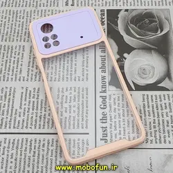 قاب گوشی Poco X4 Pro 5G شیائومی اورجینال Pro Camera طرح پشت طلق شفاف دور ژله ای محافظ لنز دار گلبهی یاسی کد 21