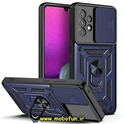 قاب گوشی Galaxy A33 5G سامسونگ طرح ضد ضربه بتمن فول ژله ای هولدر دار محافظ لنز دار کشویی پنجره ای سرمه ای کد 41