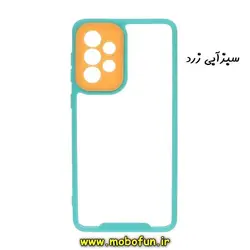 قاب گوشی Galaxy A33 5G سامسونگ اورجینال Pro Camera طرح پشت طلق شفاف دور ژله ای محافظ لنز دار سبزآبی زرد کد 28