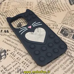 قاب گوشی iPhone 13 Pro آیفون سیلیکونی پاک کنی طرح گربه ای Lucky Cat آینه ای پاپیت فیجت مشکی کد 109