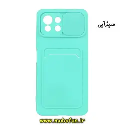 قاب گوشی Mi 11 Lite شیائومی سیلیکونی جا کارتی دار محافظ لنز دار کشویی سبزآبی کد 110