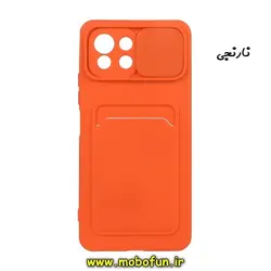 قاب گوشی Mi 11 Lite شیائومی سیلیکونی جا کارتی دار محافظ لنز دار کشویی نارنجی کد 109