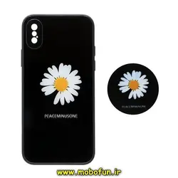 قاب گوشی iPhone X - iPhone XS آیفون پشت گلس محافظ لنز دار گل بابونه پاپ سوکت دار کد 212