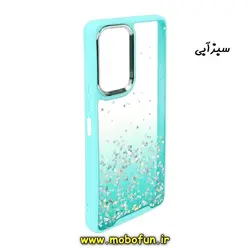 قاب گوشی Galaxy A12 سامسونگ طرح اکلیلی رزینی پشت طلق شفاف دور سیلیکونی متال کیس Metal Case سبزآبی کد 434