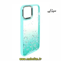 قاب گوشی iPhone 12 Pro - iPhone 12 آیفون طرح اکلیلی رزینی پشت طلق شفاف دور سیلیکونی متال کیس Metal Case سبزآبی کد 309