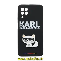 قاب گوشی Galaxy A12 سامسونگ طرح سیلیکونی ژله ای سه بعدی برجسته کارل لاگرفلد Karl Otto Lagerfeld محافظ لنز دار مشکی کد 416