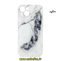 قاب گوشی iPhone 13 آیفون ماربل سنگی آویزدار زنجیری سفید کد 78