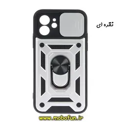 قاب گوشی iPhone 12 آیفون طرح ضد ضربه بتمن فول ژله ای هولدر دار محافظ لنز دار کشویی پنجره ای نقره ای کد 278
