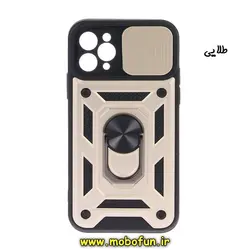 قاب گوشی iPhone 11 Pro Max آیفون طرح ضد ضربه بتمن فول ژله ای هولدر دار محافظ لنز دار کشویی پنجره ای طلایی کد 167