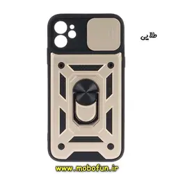 قاب گوشی iPhone 11 آیفون طرح ضد ضربه بتمن فول ژله ای هولدر دار محافظ لنز دار کشویی پنجره ای طلایی کد 144