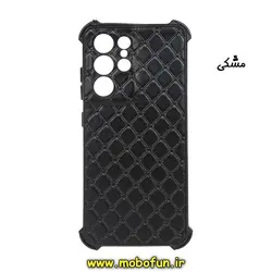 قاب گوشی Galaxy S21 Ultra سامسونگ طرح چرمی لوزی محافظ لنز دار ایربگ دار کپسولی مشکی کد 37