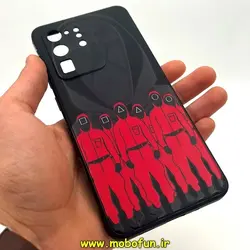 قاب گوشی Galaxy S20 Ultra سامسونگ سیلیکونی ژله ای طرح اسکویید گیم Squid Game بازی مرکب محافظ لنز دار مشکی کد 70