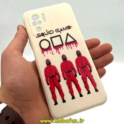 قاب گوشی Redmi Note 10 4G - Redmi Note 10S شیائومی سیلیکونی ژله ای طرح اسکویید گیم Squid Game بازی مرکب محافظ لنز دار سفید استخوانی کد 170