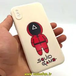 قاب گوشی iPhone X - iPhone XS آیفون سیلیکونی ژله ای طرح اسکویید گیم Squid Game بازی مرکب محافظ لنز دار سفید استخوانی کد 161