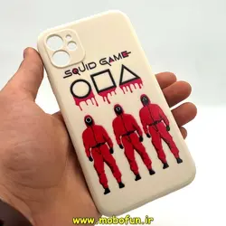قاب گوشی iPhone 11 آیفون سیلیکونی ژله ای طرح اسکویید گیم Squid Game بازی مرکب محافظ لنز دار سفید استخوانی کد 117