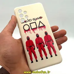قاب گوشی Galaxy A32 4G سامسونگ سیلیکونی ژله ای طرح اسکویید گیم Squid Game بازی مرکب محافظ لنز دار سفید استخوانی کد 224