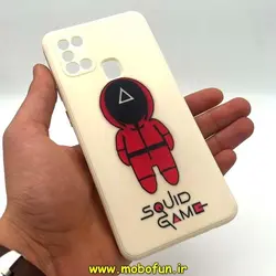 قاب گوشی Galaxy A21S سامسونگ سیلیکونی ژله ای طرح اسکویید گیم Squid Game بازی مرکب محافظ لنز دار سفید استخوانی کد 267